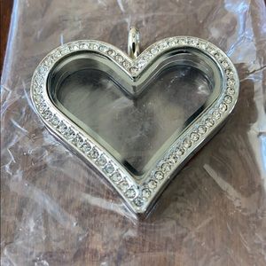 Origami owl silver heart locket with crystals